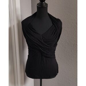 Jennifer Lopez Black Ruched Short-Sleeve with Cowl Neck Top Blouse Women's M